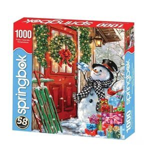 Springbok Delivering Gifts Snowman 1000 pc Jigsaw Puzzle USED